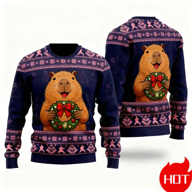 WW | Weihnachts-Pullover - 3D Capybara Design, Warm Komfort & Fröhlicher Festlicher Stil