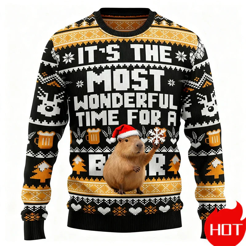 WW | Weihnachts-Pullover - 3D Capybara Design, Warm Komfort & Fröhlicher Festlicher Stil