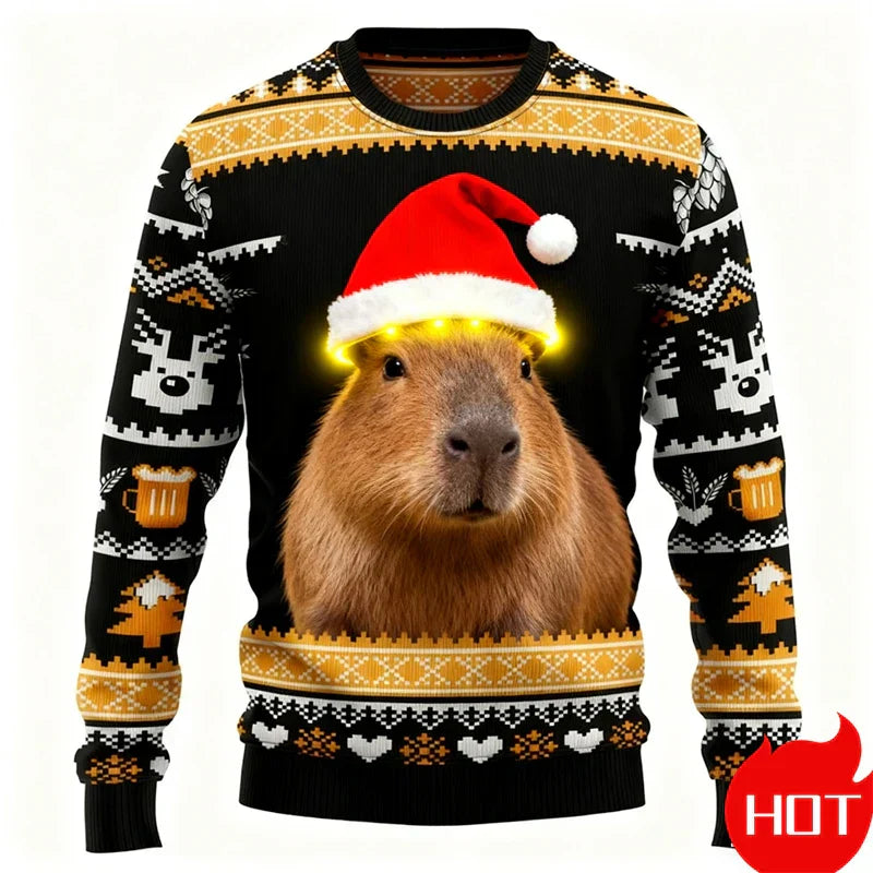 WW | Weihnachts-Pullover - 3D Capybara Design, Warm Komfort & Fröhlicher Festlicher Stil