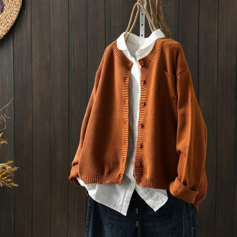 WW | Strickjacke Geknüpfte Weiche Qualität Lockerer Schnitt Knopfverschluss Mit Langen Ärmeln