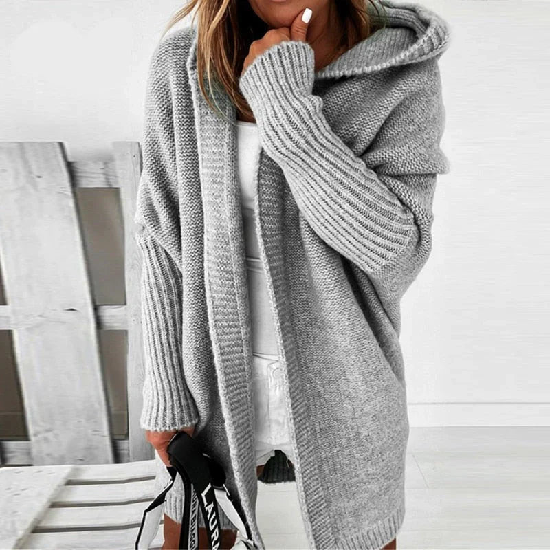 WW | Plus Size Cardigan Fit Wool Hood Open Front Rib Knit