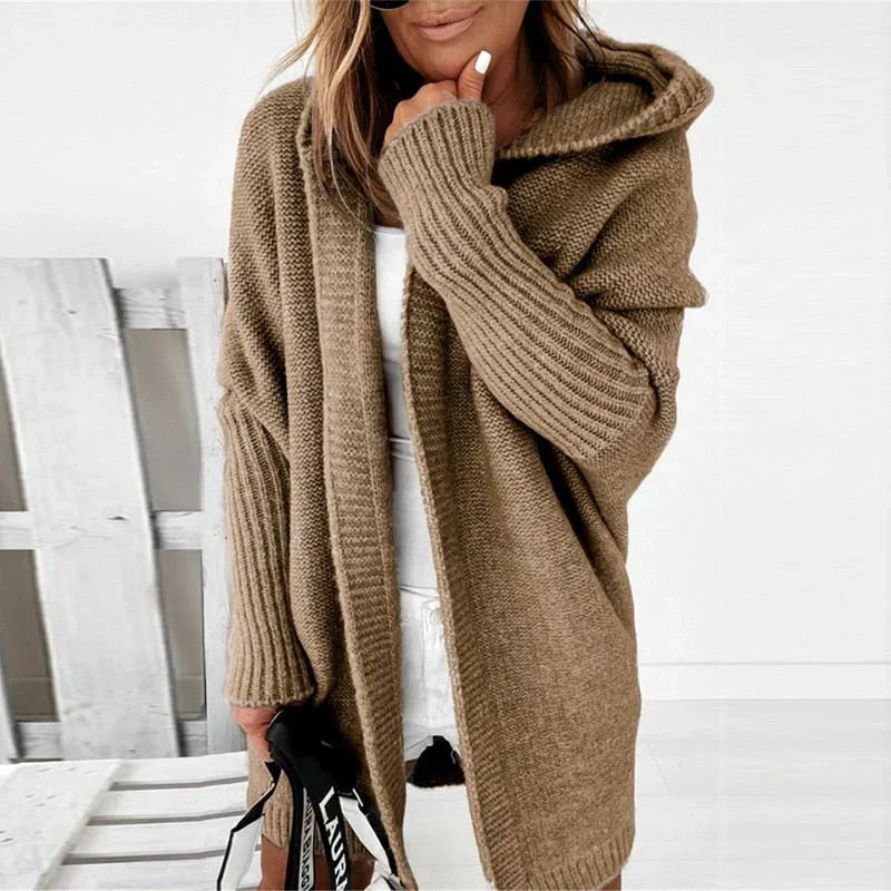 WW | Plus Size Cardigan Fit Wool Hood Open Front Rib Knit