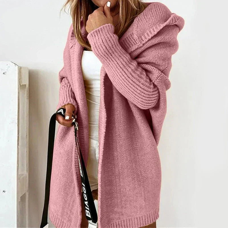 WW | Plus Size Cardigan Fit Wool Hood Open Front Rib Knit