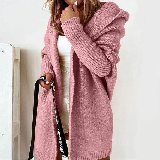 WW | Plus Size Cardigan Fit Wool Hood Open Front Rib Knit
