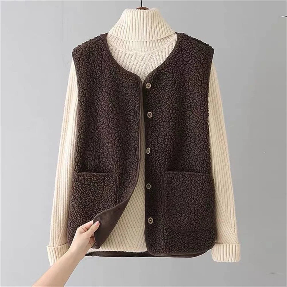 WW | Damen Wollgilet mit Knopfverschluss und Taschen