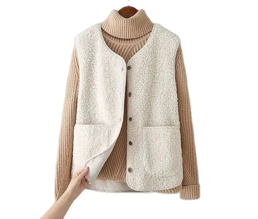 WW | Damen Wollgilet mit Knopfverschluss und Taschen