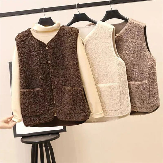 WW | Damen Wollgilet mit Knopfverschluss und Taschen
