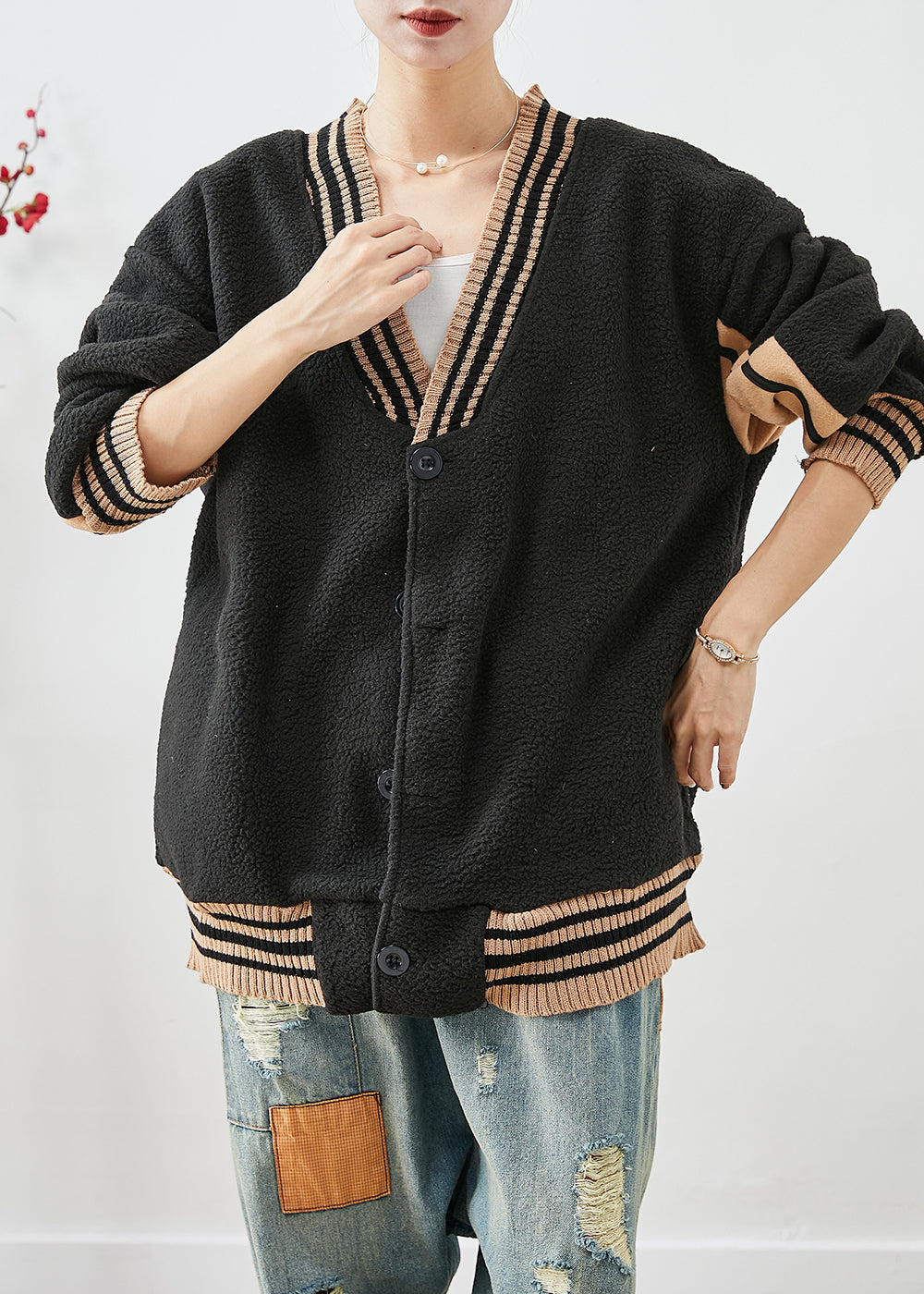 WW | Black Oversized Patchwork Teddy Faux Fur Coats