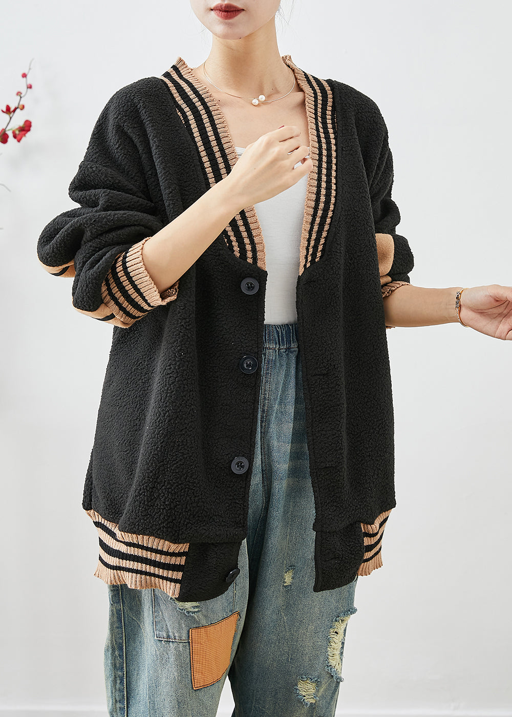 WW | Black Oversized Patchwork Teddy Faux Fur Coats