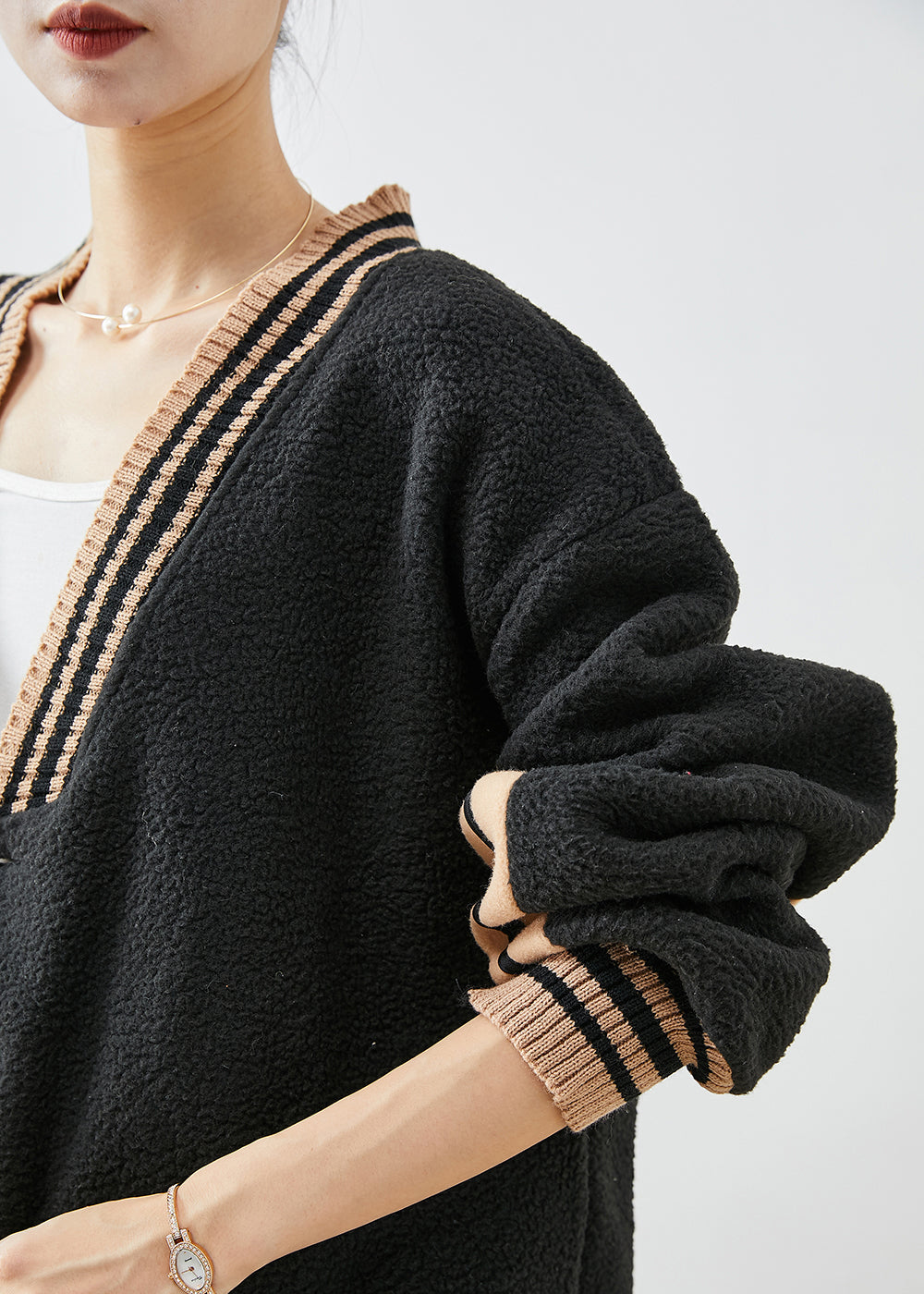 WW | Black Oversized Patchwork Teddy Faux Fur Coats