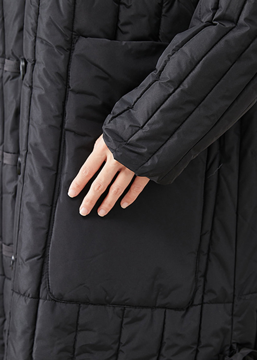 WW | Black Oversized Striped Fine Cotton-Filled Puffer Coats Winter