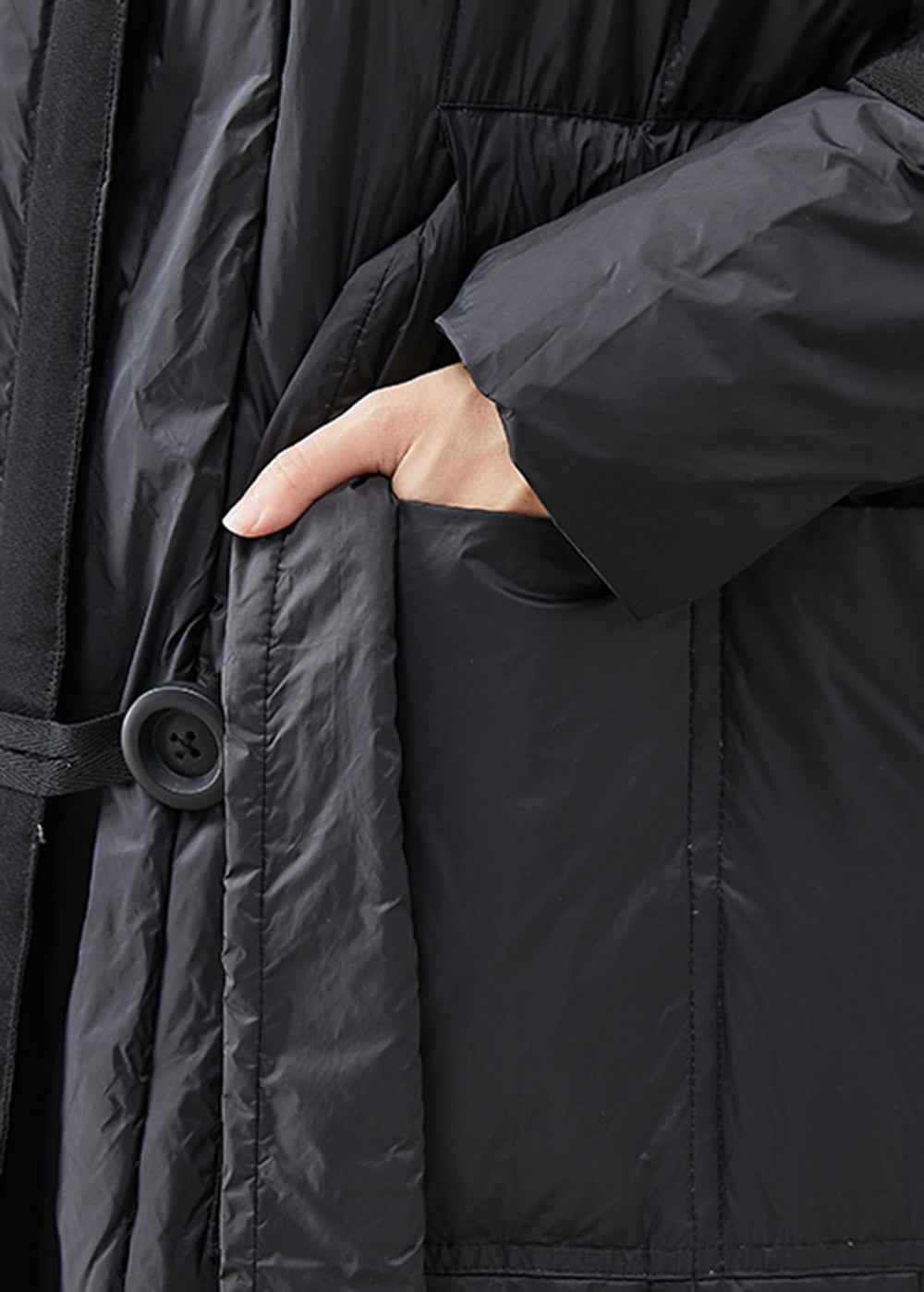 WW | Schwarze Übergröße Krawatten Taille Entenfedern Daunenmäntel Winter