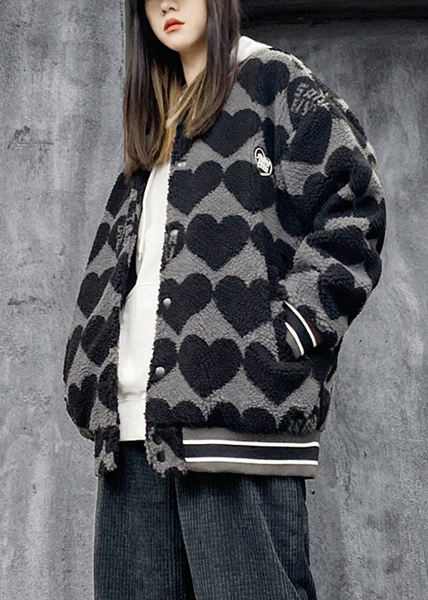 WW | Schwarze Drucktaschen Patchwork Kunstpelz Baumwollgefüllte Jacken Winter