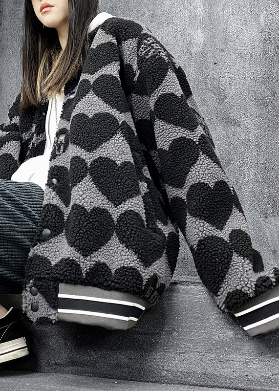 WW | Schwarze Drucktaschen Patchwork Kunstpelz Baumwollgefüllte Jacken Winter