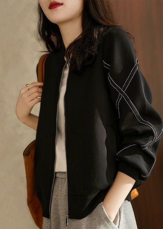 WW | Black Stand-Up Collar Oversized Cotton Jackets