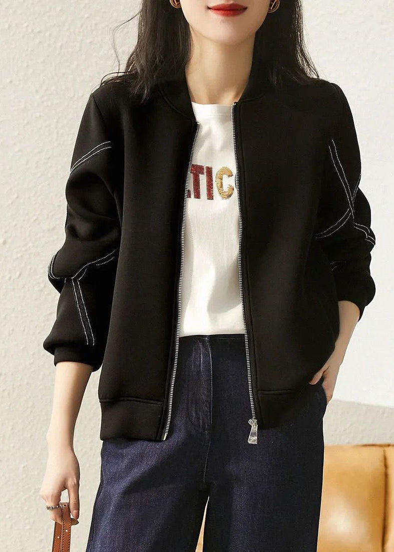 WW | Black Stand-Up Collar Oversized Cotton Jackets