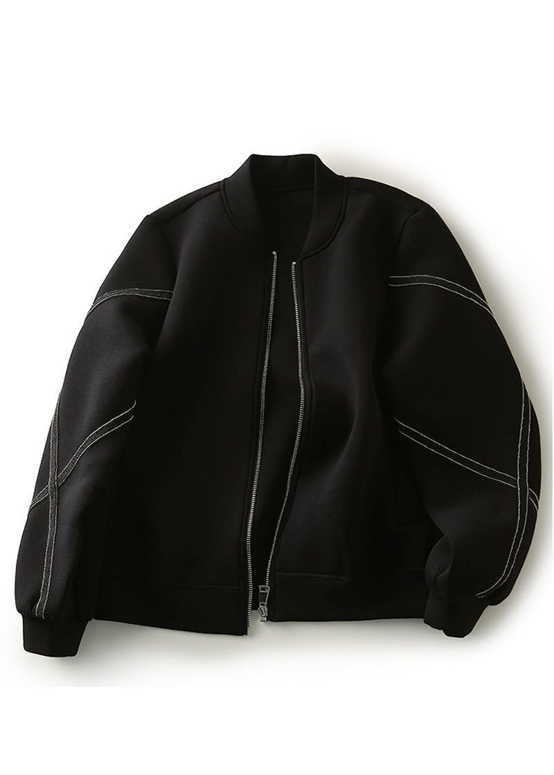 WW | Black Stand-Up Collar Oversized Cotton Jackets