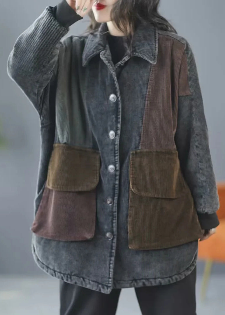 WW | Blaue Peter-Pan-Kragen Taschen Cordstoff Feine Baumwollgefüllte Jacken Winter