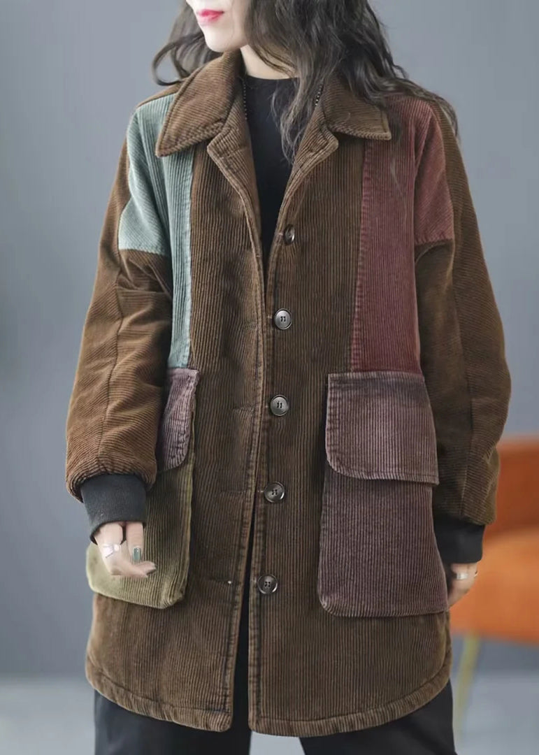 WW | Blaue Peter-Pan-Kragen Taschen Cordstoff Feine Baumwollgefüllte Jacken Winter