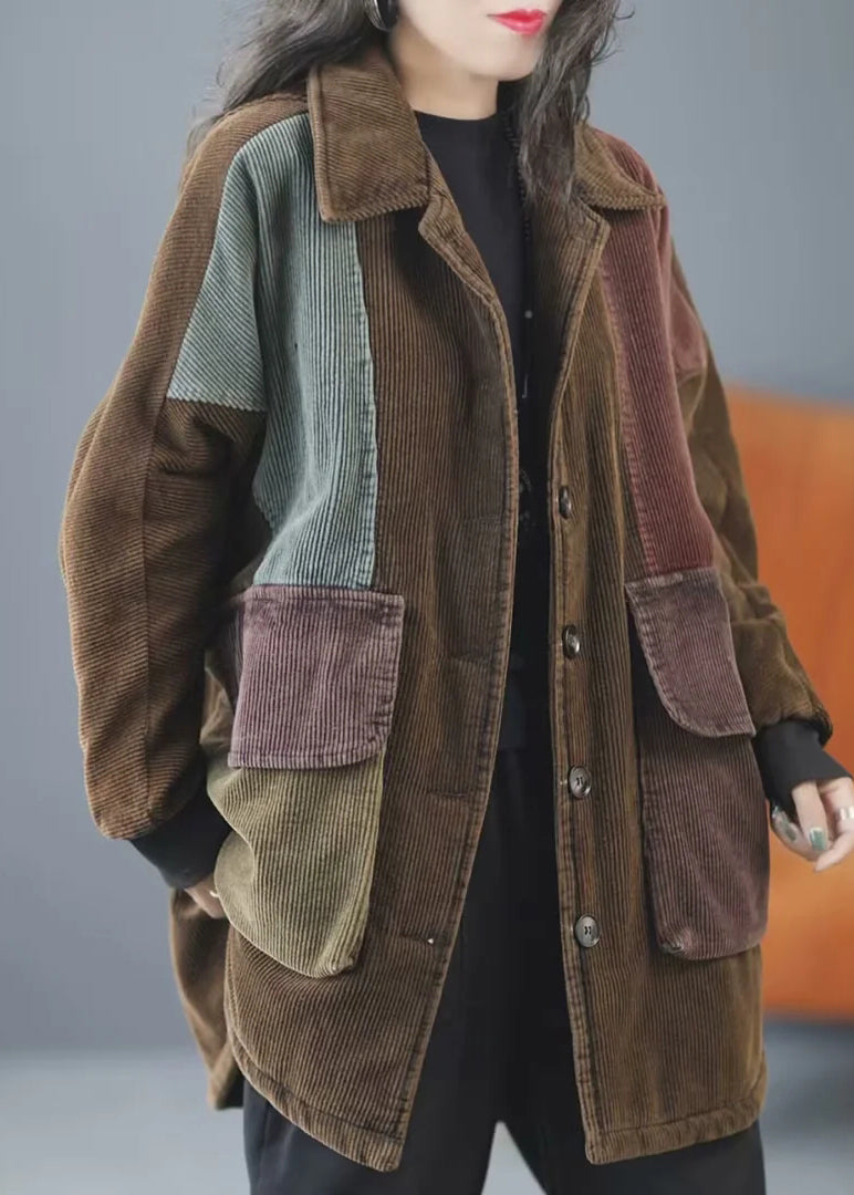 WW | Blaue Peter-Pan-Kragen Taschen Cordstoff Feine Baumwollgefüllte Jacken Winter
