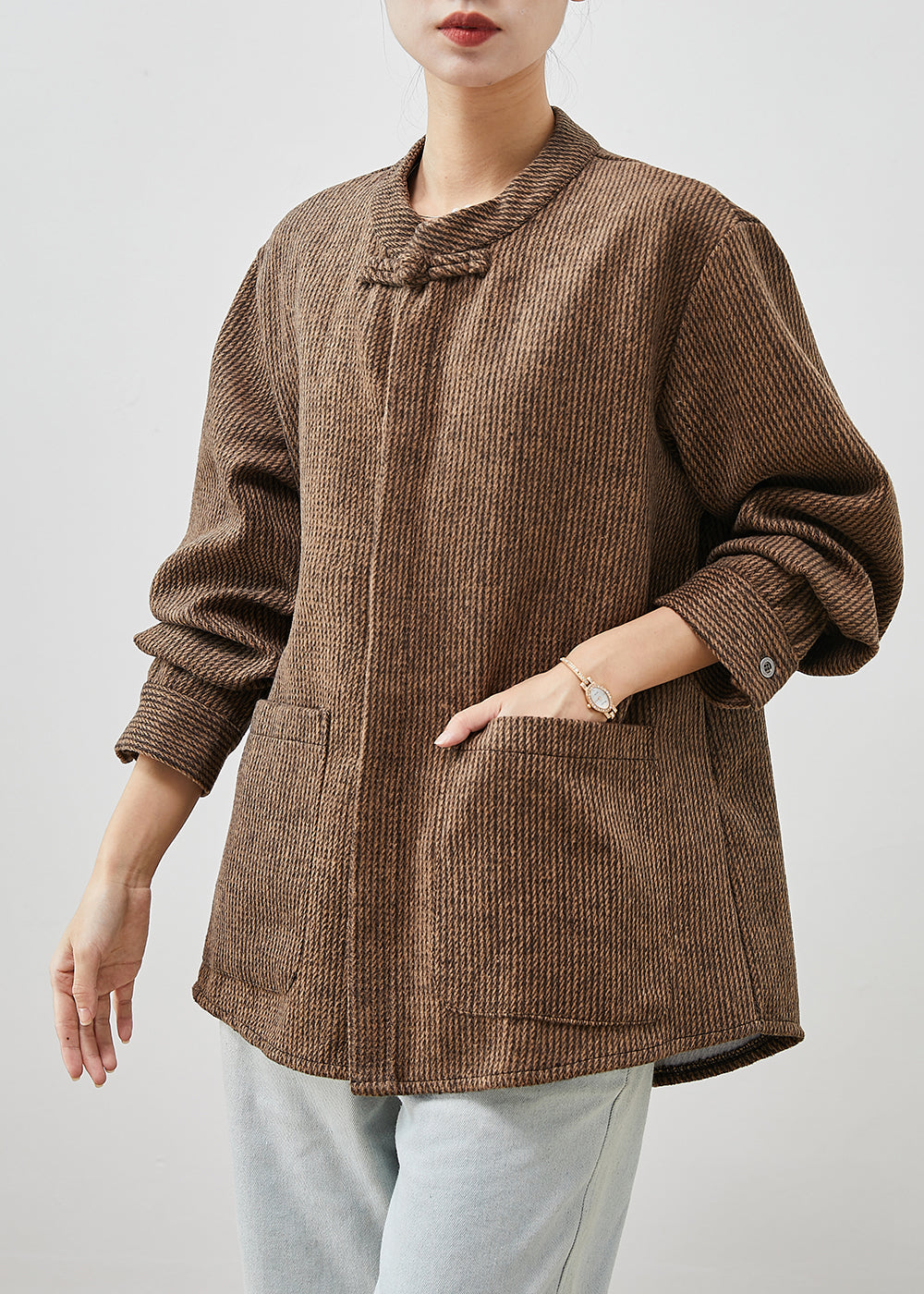 WW | Brown Chinese Button Pocket Cotton Coats