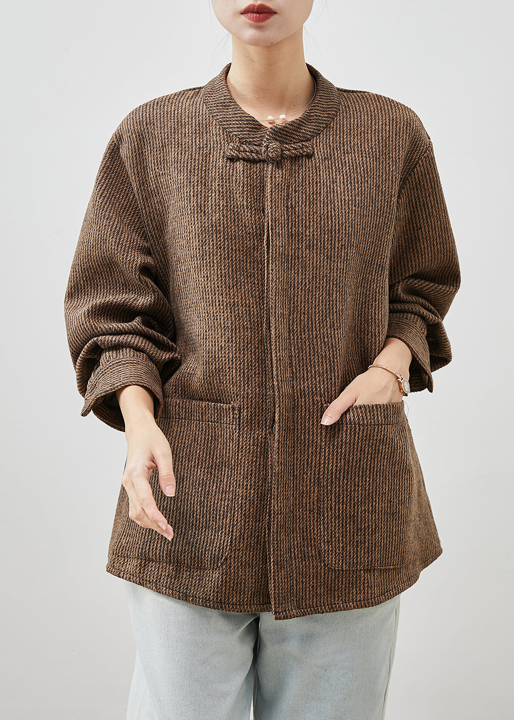 WW | Brown Chinese Button Pocket Cotton Coats