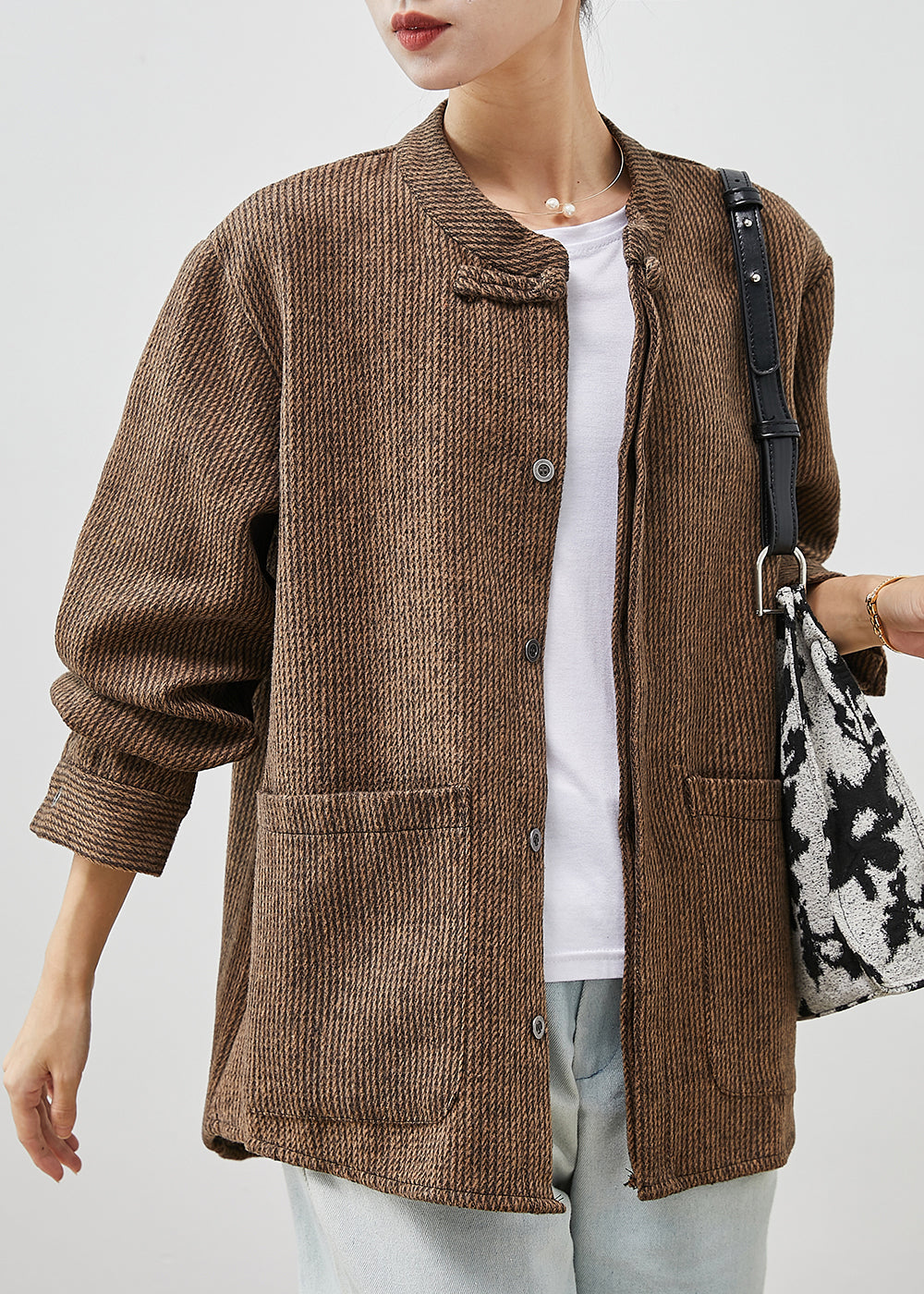 WW | Brown Chinese Button Pocket Cotton Coats