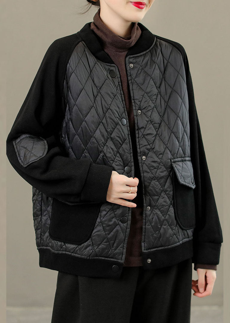 WW | Coffee Scoop Neck Plaid Patchwork Button-Down Jackets Winter
