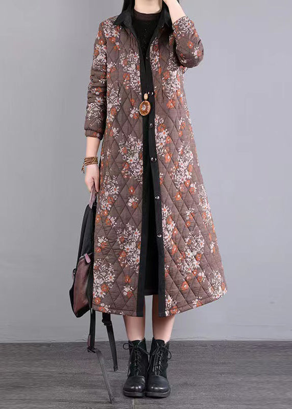 WW | Coffee Peter Pan Collar Patchwork Fine Cotton Padded Coats Winter