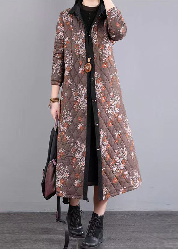 WW | Coffee Peter Pan Collar Patchwork Fine Cotton Padded Coats Winter