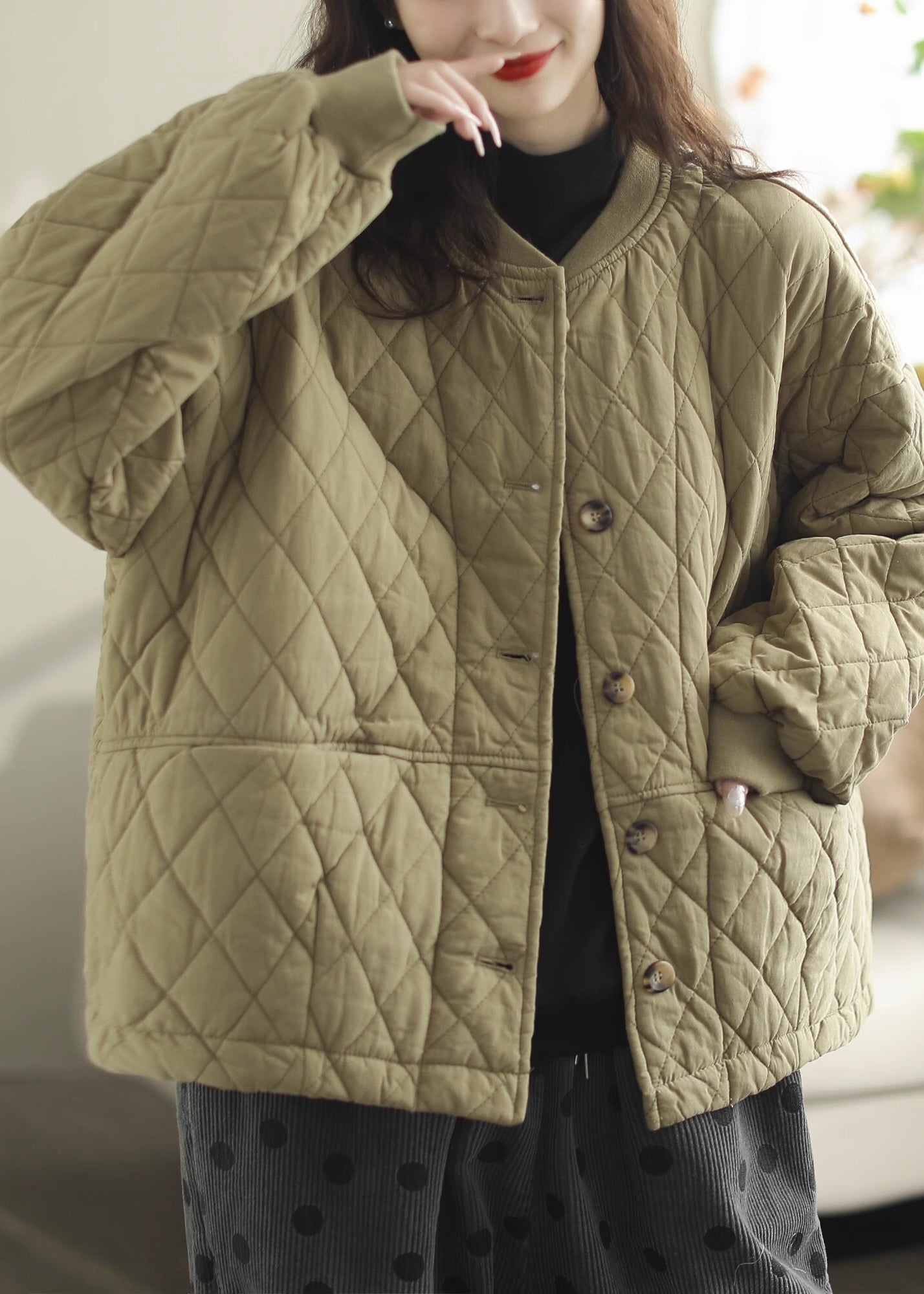 WW | Brown Plus Size Warm Fine Cotton Padded Coat Winter