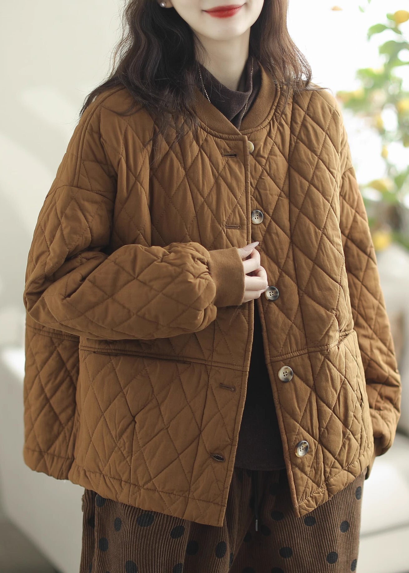 WW | Brown Plus Size Warm Fine Cotton Padded Coat Winter