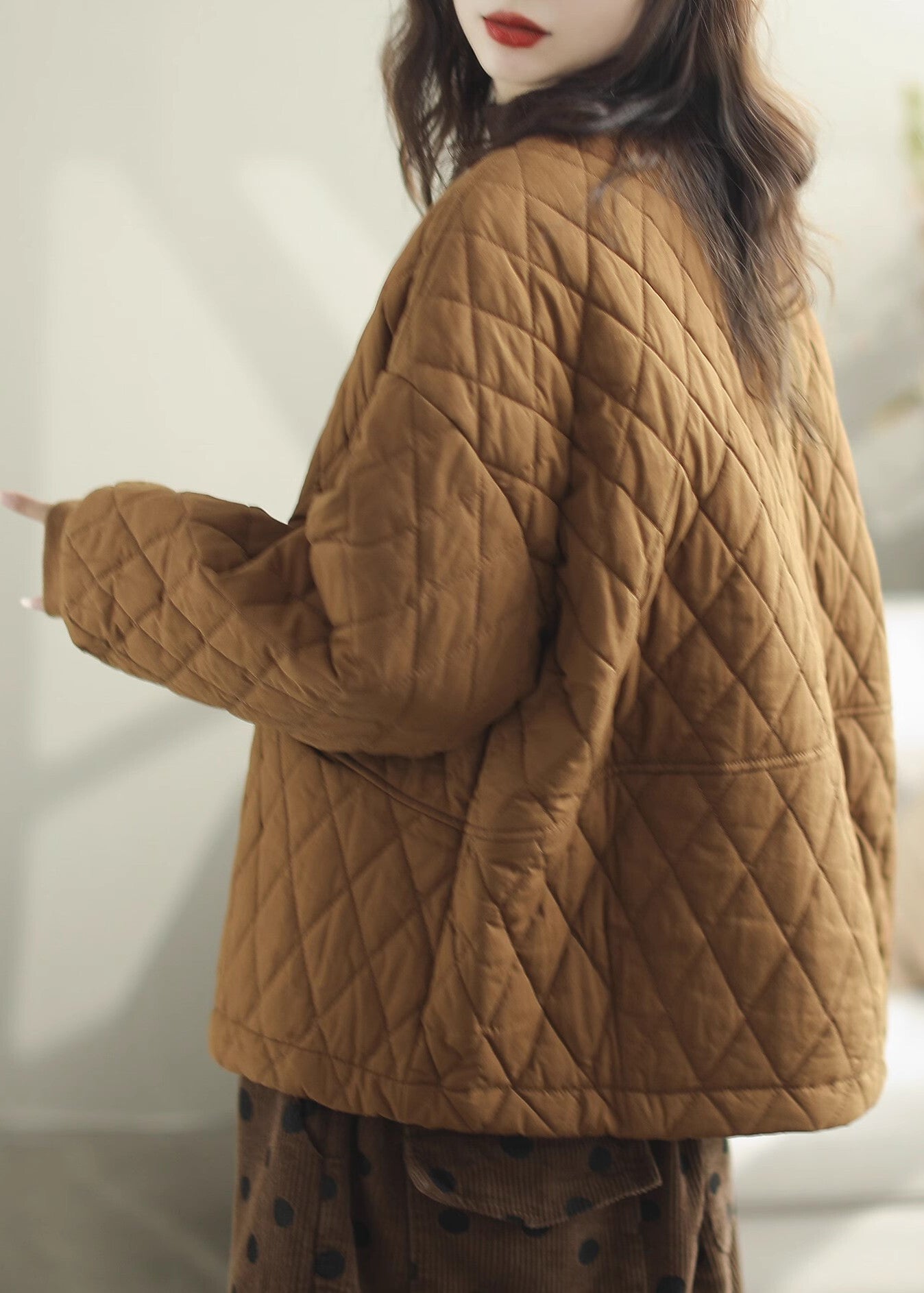 WW | Brown Plus Size Warm Fine Cotton Padded Coat Winter