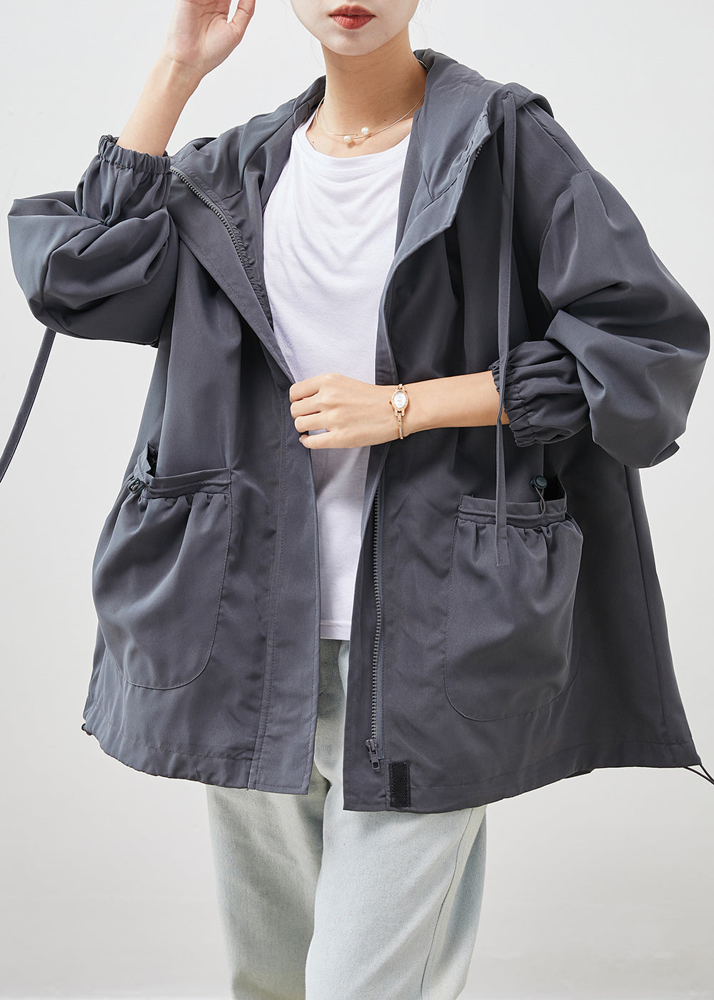 WW | Grey hooded jackets with pockets made of cotton