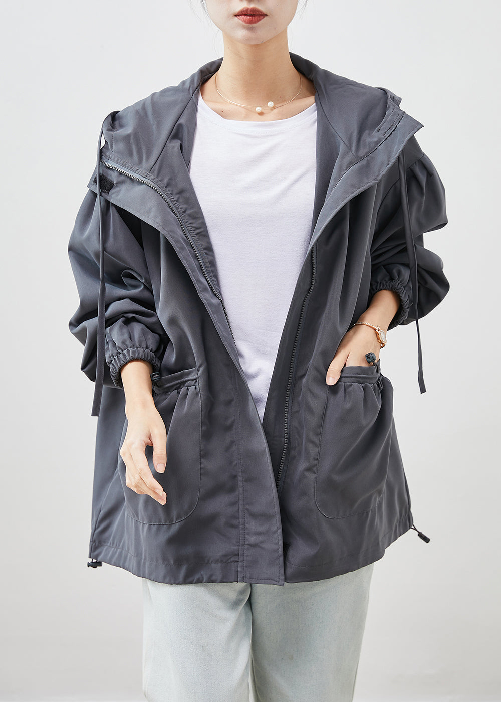 WW | Grey hooded jackets with pockets made of cotton