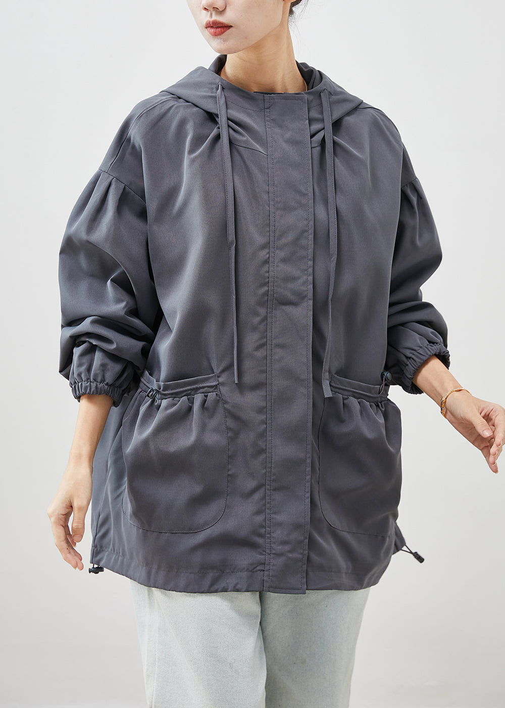 WW | Grey hooded jackets with pockets made of cotton