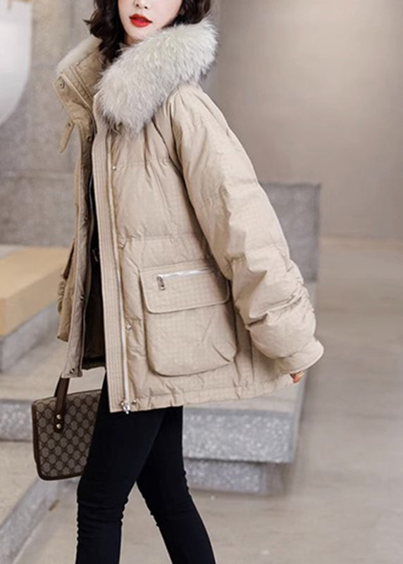 WW | Khaki Warm Pockets Fox Collar Duck Down Coats Winter