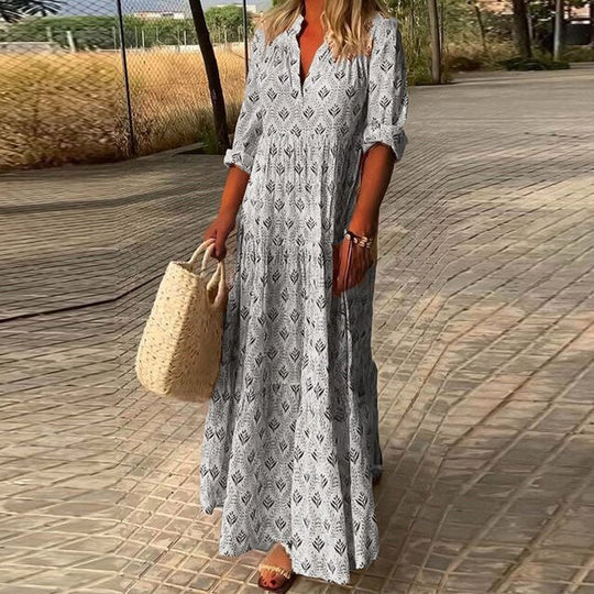WW | Gemustertes V-ausschnitt Boho Maxikleid Für Damen