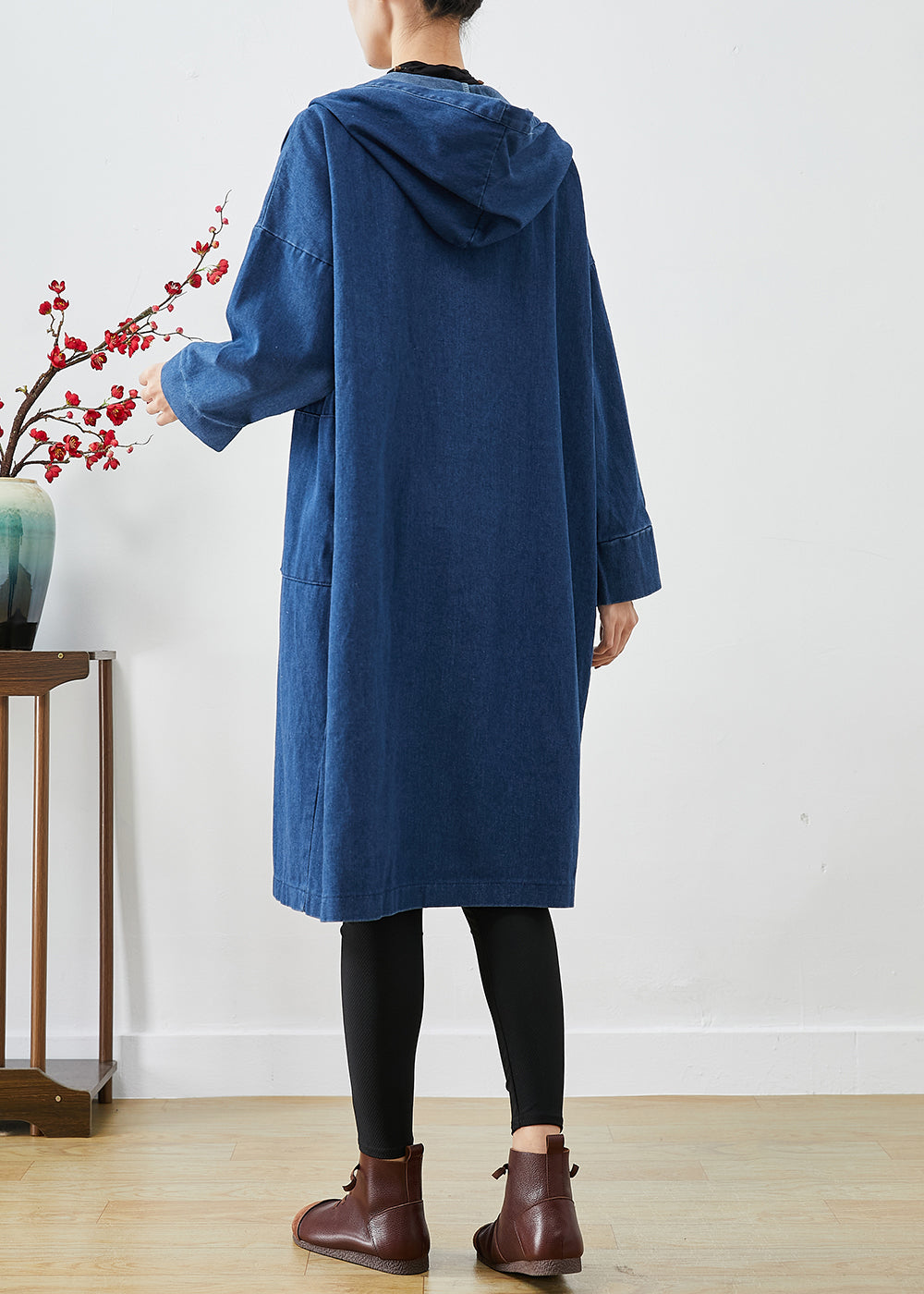 WW | Navy Hooded Oversized Cotton Trench Coat