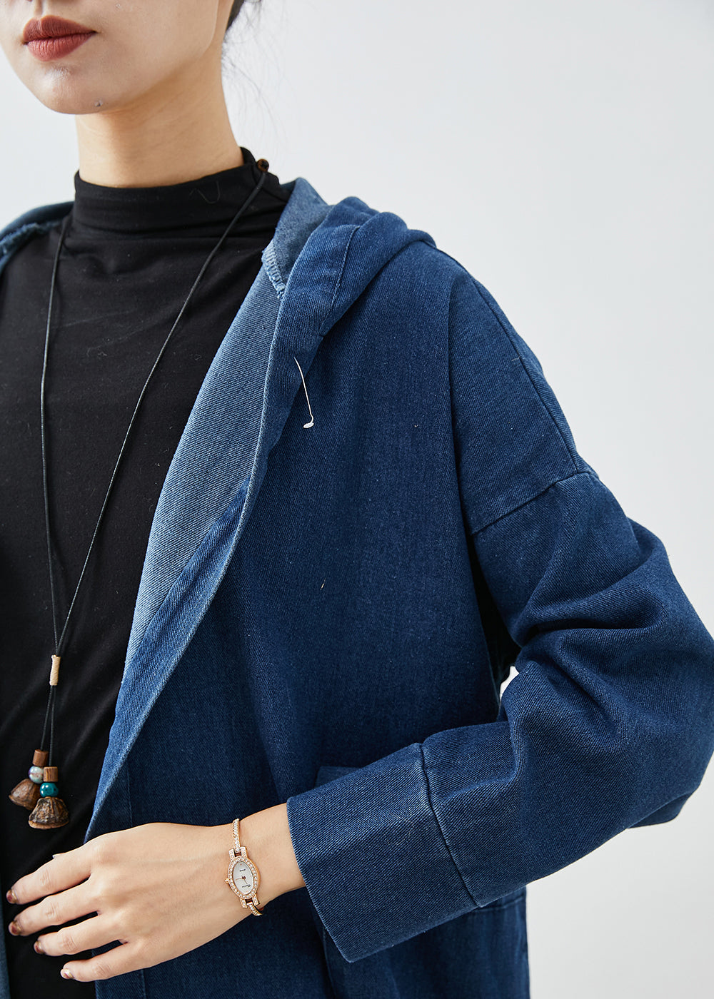 WW | Navy Hooded Oversized Cotton Trench Coat