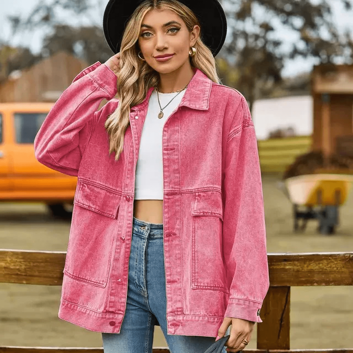 WW | Lässige Übergroße Denimjacke mit Knopfverschluss