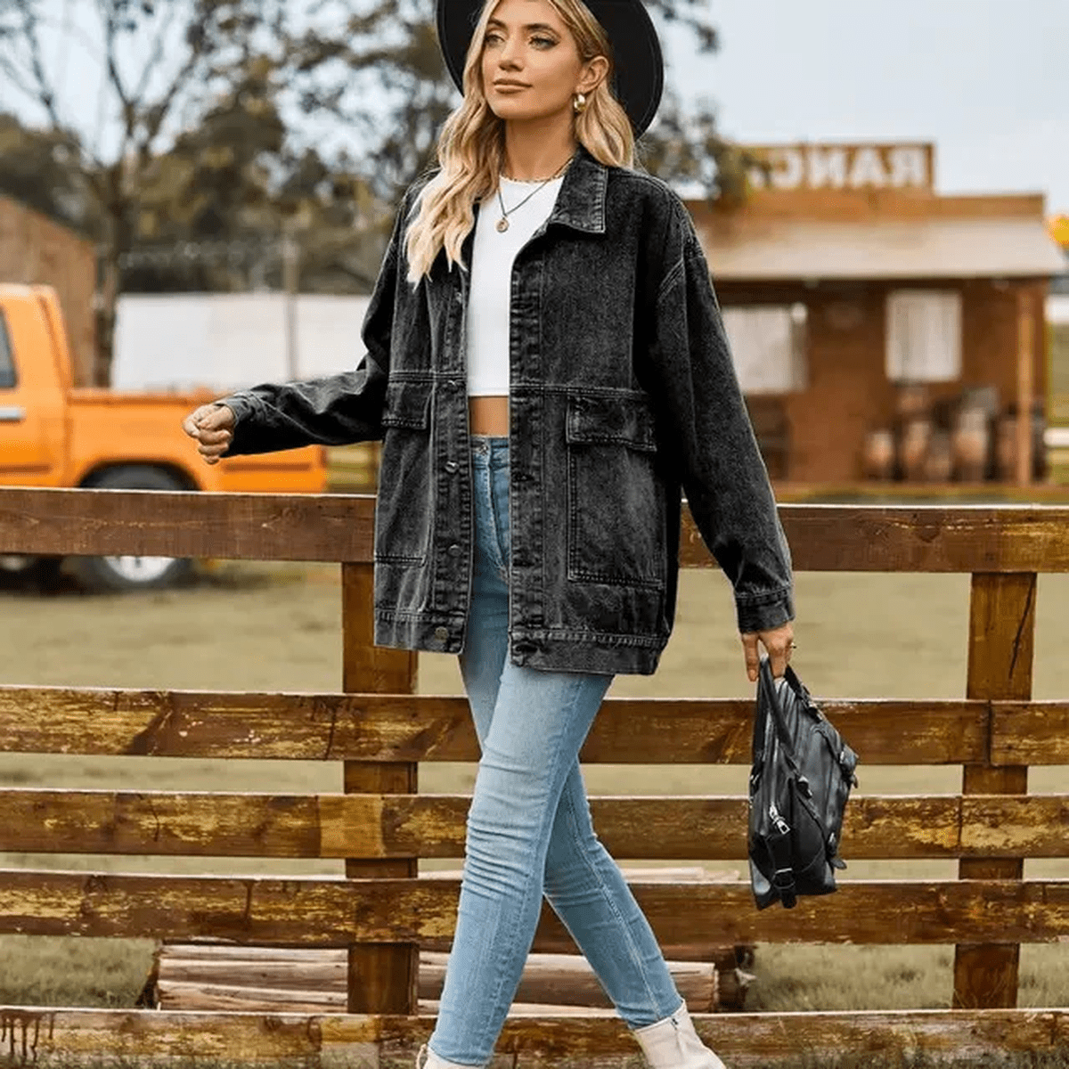 WW | Lässige Übergroße Denimjacke mit Knopfverschluss