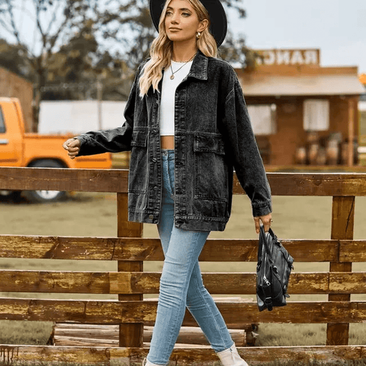 WW | Lässige Übergroße Denimjacke mit Knopfverschluss