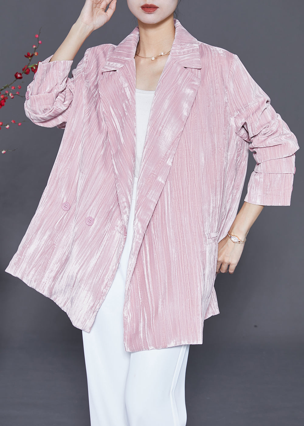WW | Pink Notched Oversized Silk Velvet Jackets