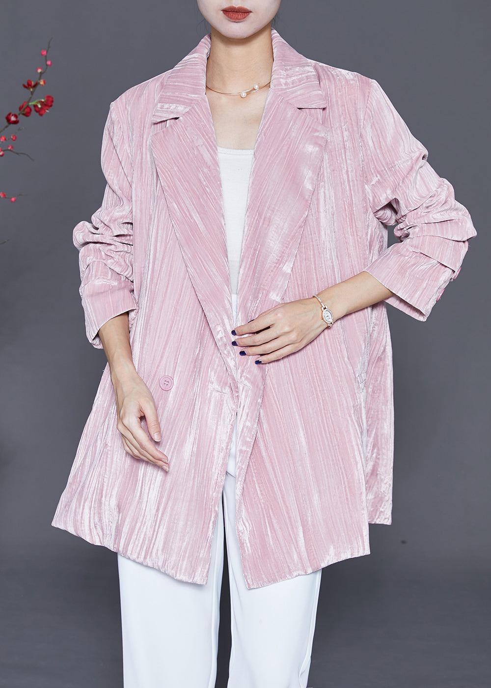WW | Pink Notched Oversized Silk Velvet Jackets