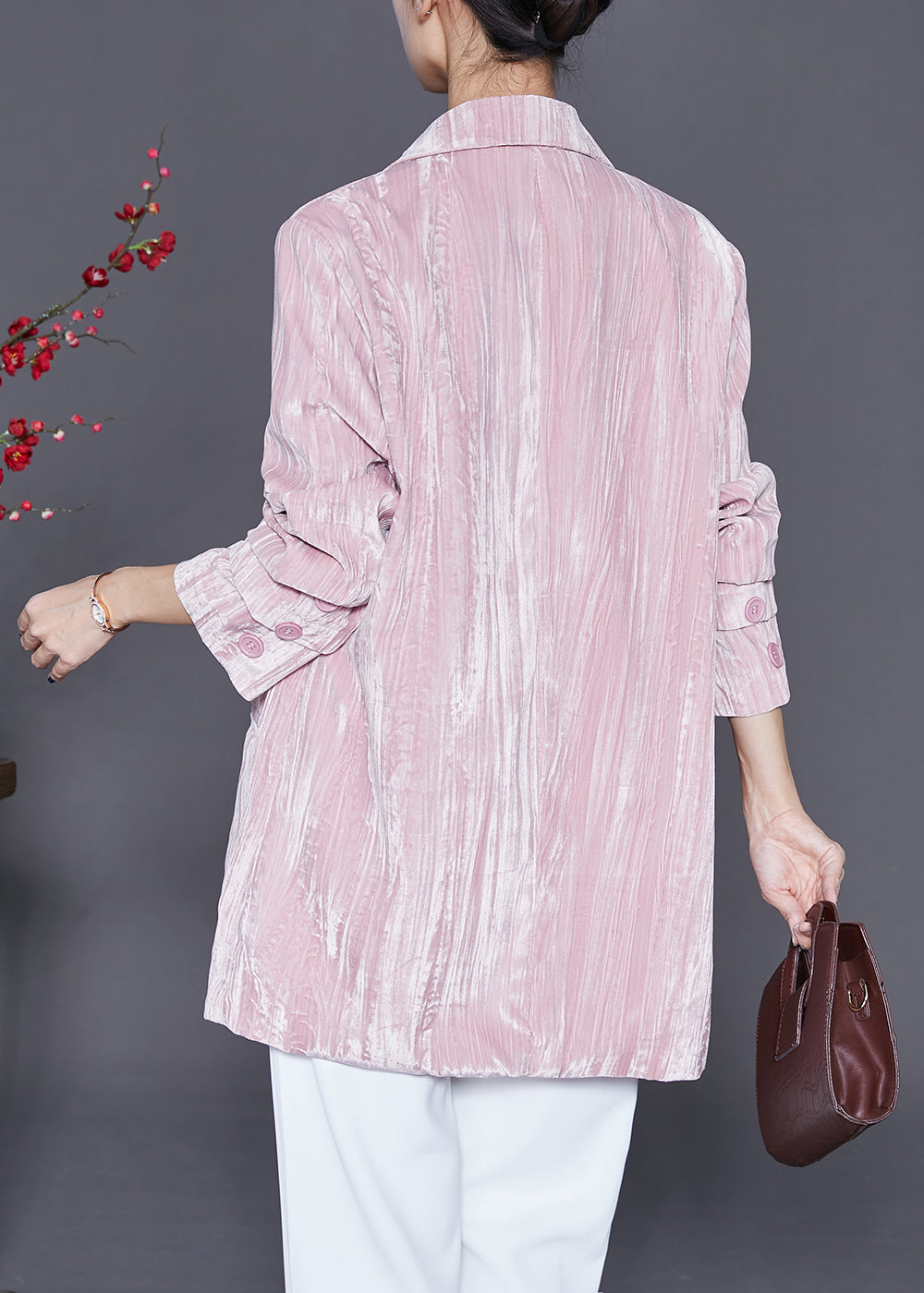 WW | Pink Notched Oversized Silk Velvet Jackets