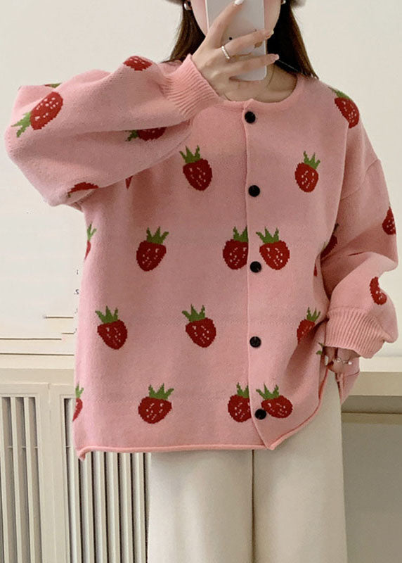 WW | Pink Strawberry Floral Cotton Knit Cardigans