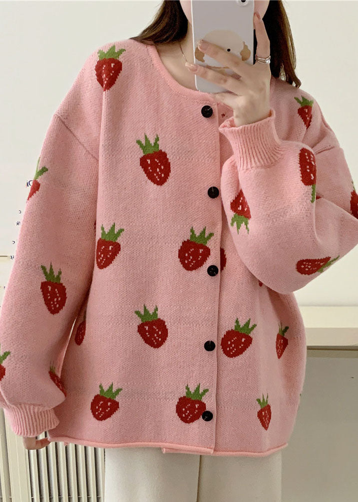 WW | Pink Strawberry Floral Cotton Knit Cardigans