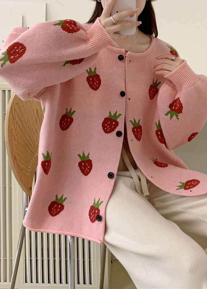 WW | Pink Strawberry Floral Cotton Knit Cardigans