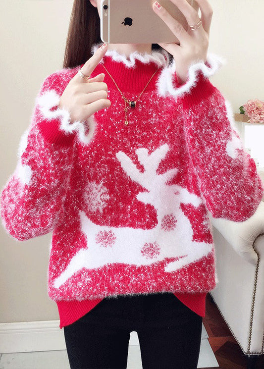WW | Lässiger Pullover mit Rüschen und dickem Nerzhaarstrick